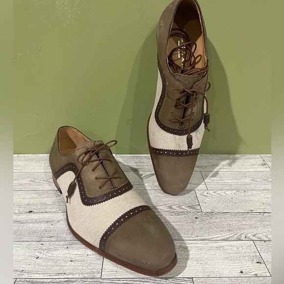 Mezlan shoes Olive/bone suede/linen cap toe Oxford main image 4